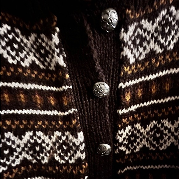 Nordic Patterned 100% Wool Button Up Sweater  Size M Vintage Knit Cardigan - Picture 4 of 5